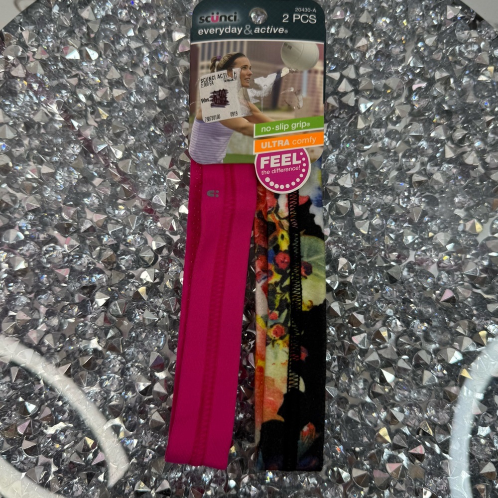 scunci 2-Pack Pink and Floral No-Slip Grip Headbands